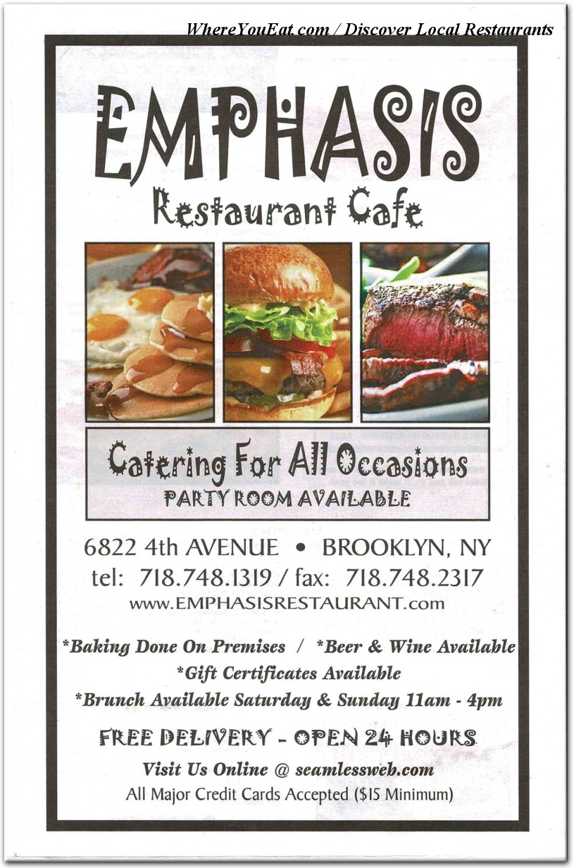 Emphasis Restaurant Cafe Menu